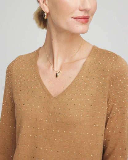 Ella V-Neck Embellished Pullover Sweater - Chico's