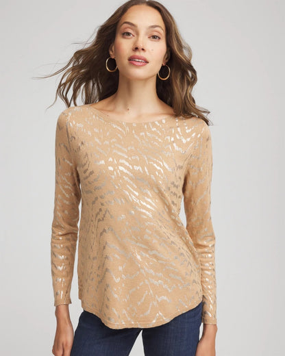 Ella Boatneck Foiled Pullover Sweater - Chico's