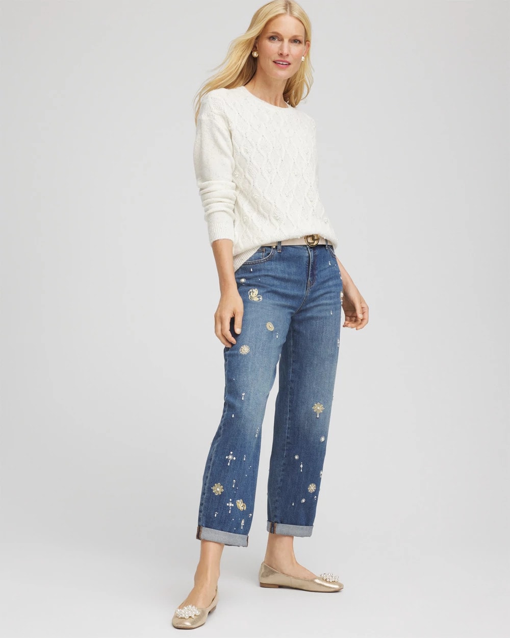 Embellished Cable Knit Sweater - Chico's