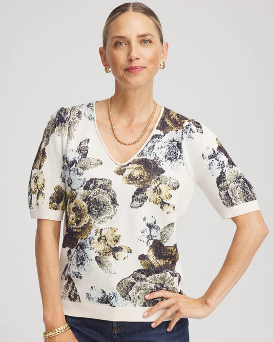 Floral V-Neck Sweater Tee - Chico's