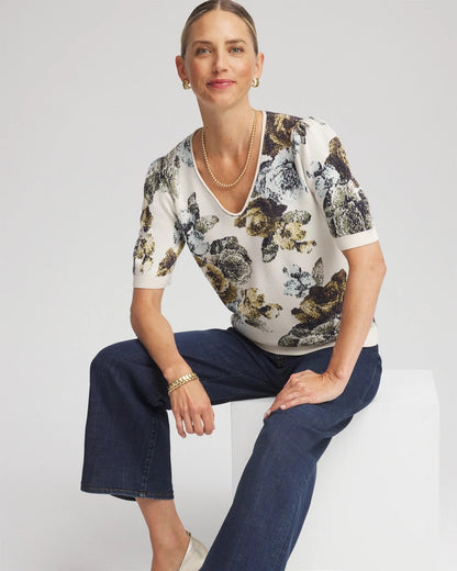 Floral V-Neck Sweater Tee - Chico's