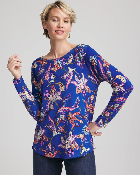 Ella Boatneck Printed Pullover Sweater - Chico's