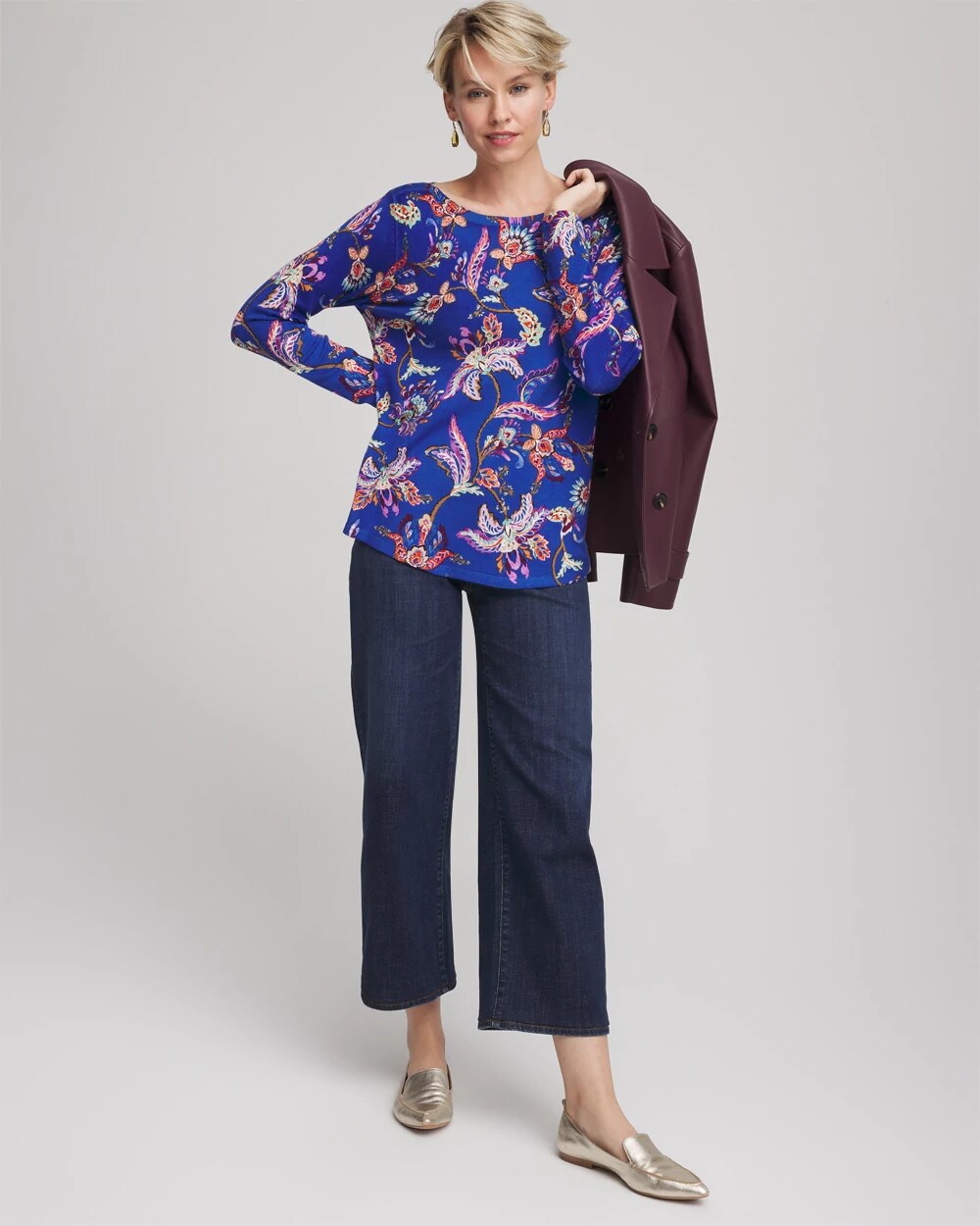 Ella Boatneck Printed Pullover Sweater - Chico's