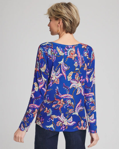 Ella Boatneck Printed Pullover Sweater - Chico's