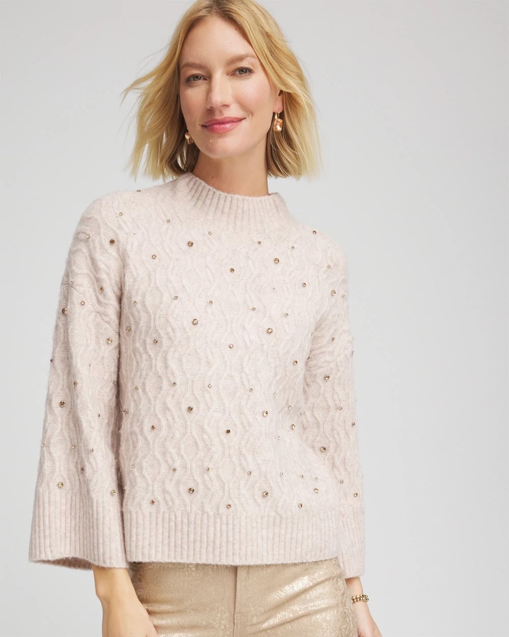 Sequined Cable Knit Sweater - Chico's