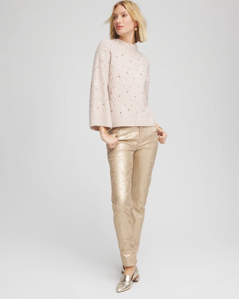 Sequined Cable Knit Sweater - Chico's