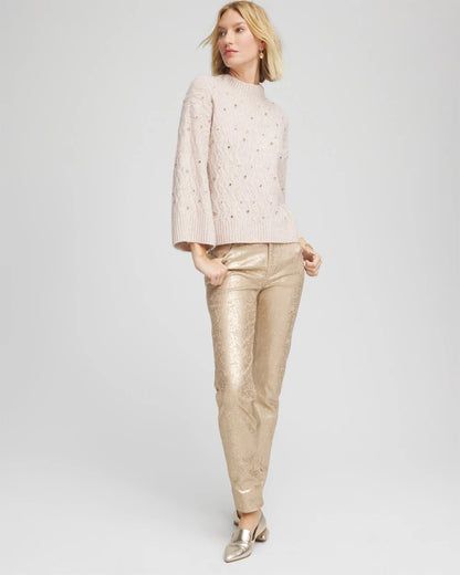 Sequined Cable Knit Sweater - Chico's