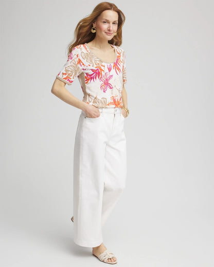 Floral Print Crochet-Trim Pullover Sweater - Chico's