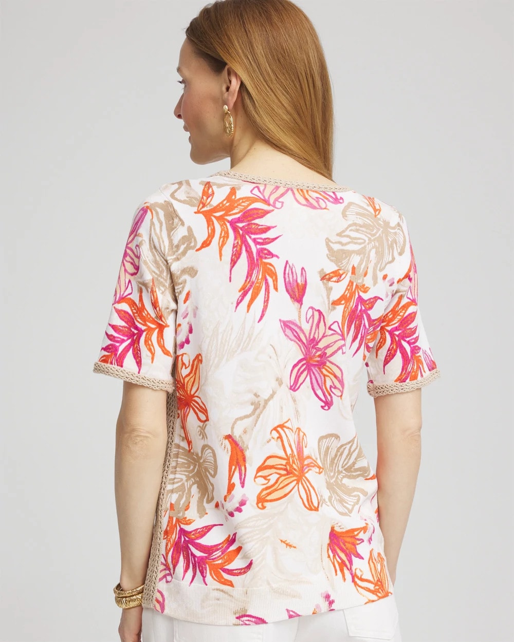 Floral Print Crochet-Trim Pullover Sweater - Chico's