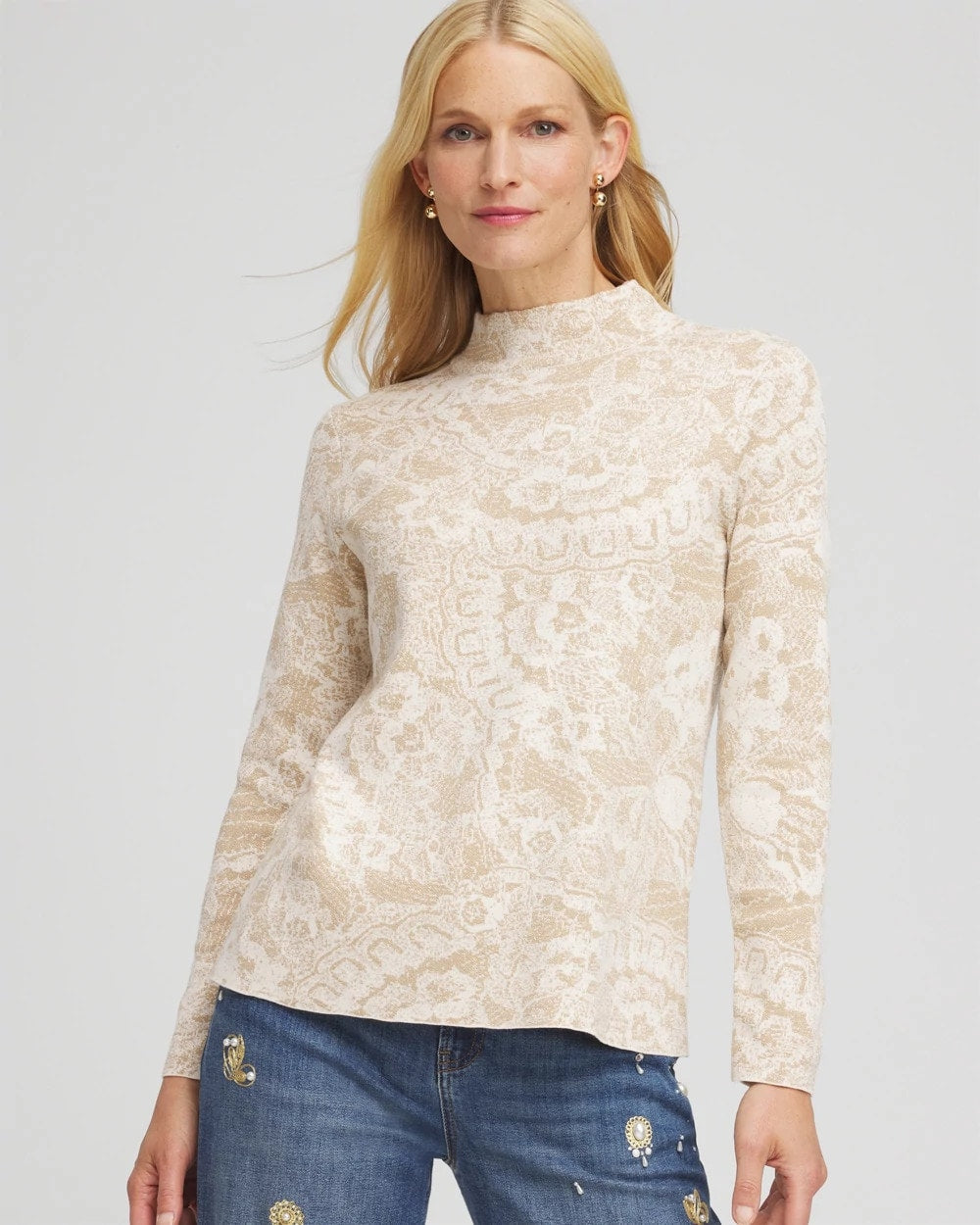 Ella Jacquard Mockneck Sweater - Chico's
