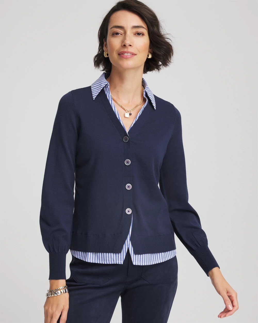 Striped Collared Cardigan Sweater - Chico's