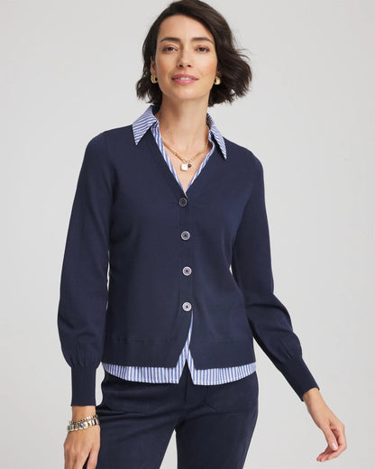 Striped Collared Cardigan Sweater - Chico's