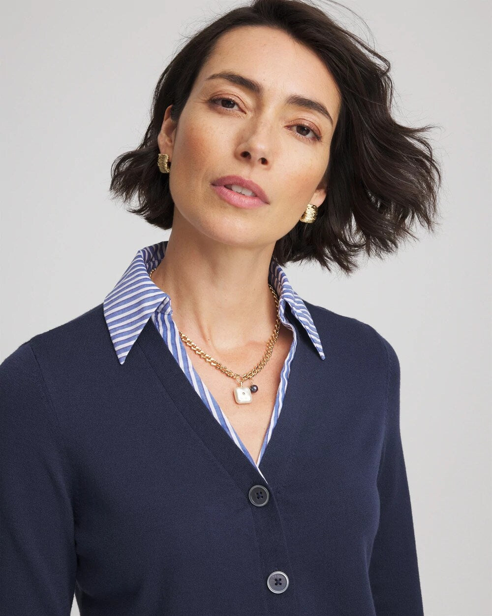 Striped Collared Cardigan Sweater - Chico's