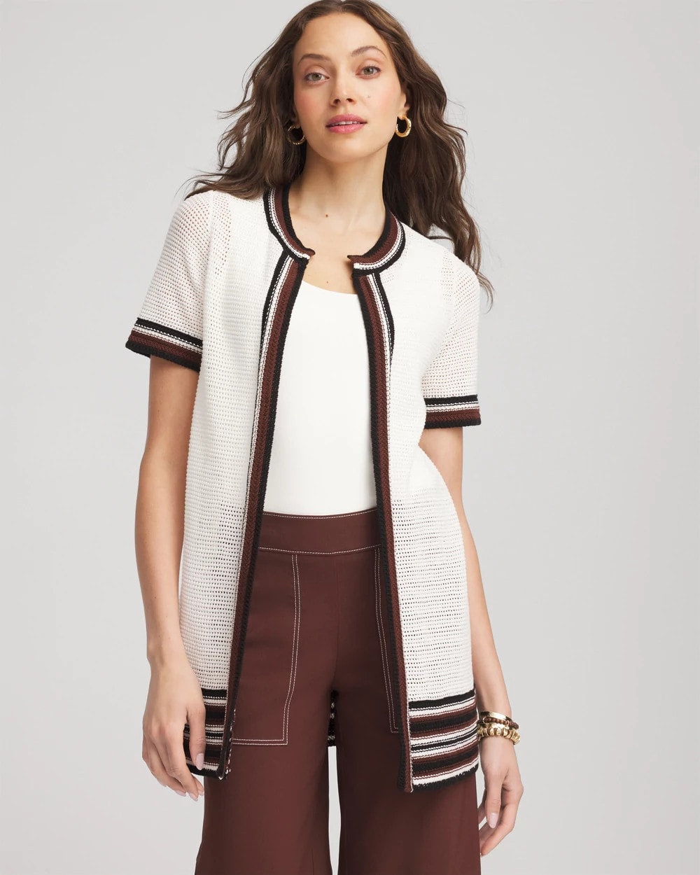Pointelle High-Style Short-Sleeve Cardigan - Chico's