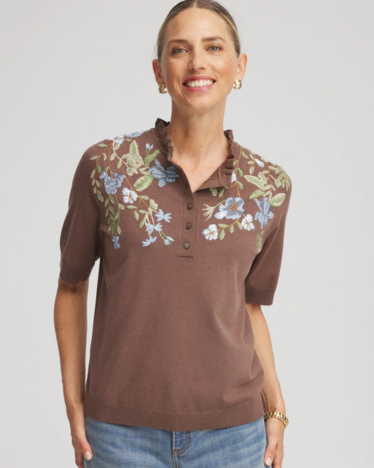 Embroidered Henley Pullover Sweater - Chico's