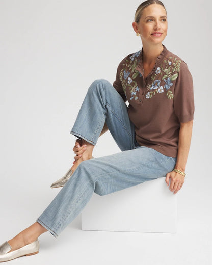 Embroidered Henley Pullover Sweater - Chico's