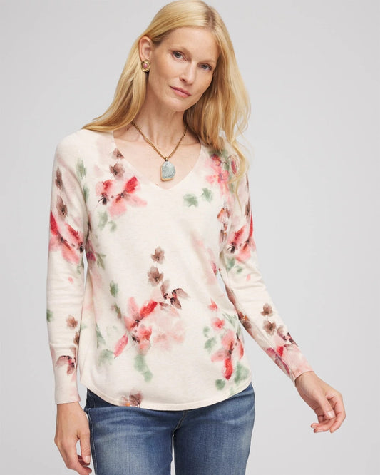 Ella Flowers & Cream Pullover Sweater - Chico's