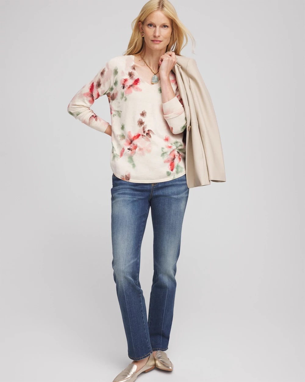 Ella Flowers & Cream Pullover Sweater - Chico's