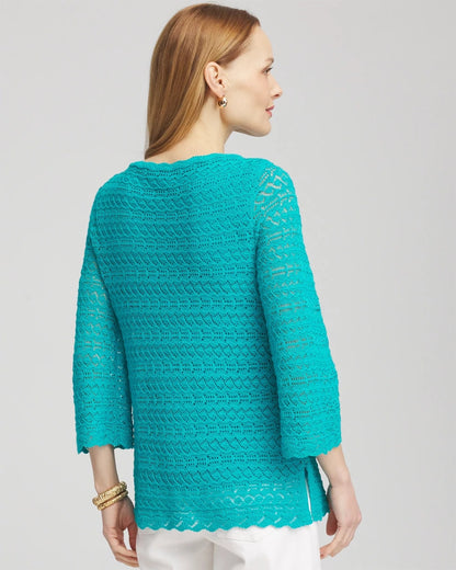 Pointelle Bateau-Neck Pullover Sweater - Chico's