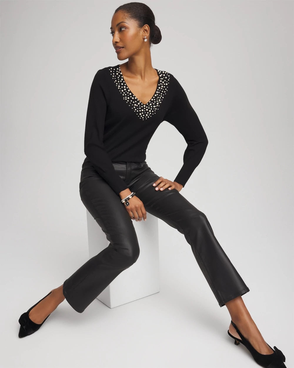 Ella Embellished V-Neck Sweater - Chico's