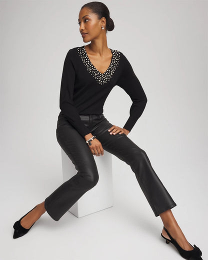 Ella Embellished V-Neck Sweater - Chico's