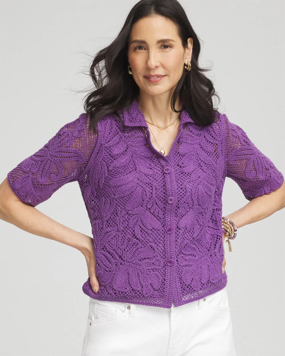 Palm-Frond Crochet-Lace Shacket - Chico's