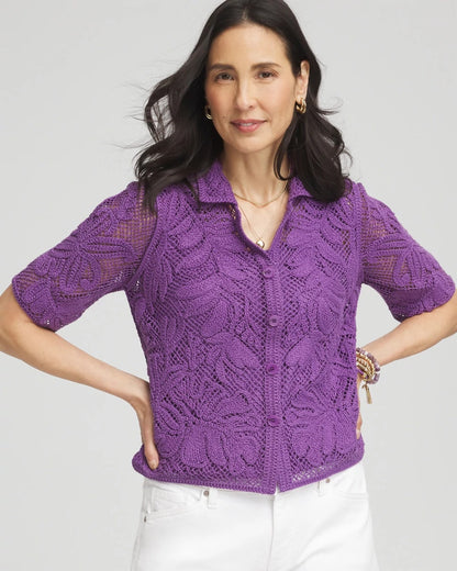 Palm-Frond Crochet-Lace Shacket - Chico's