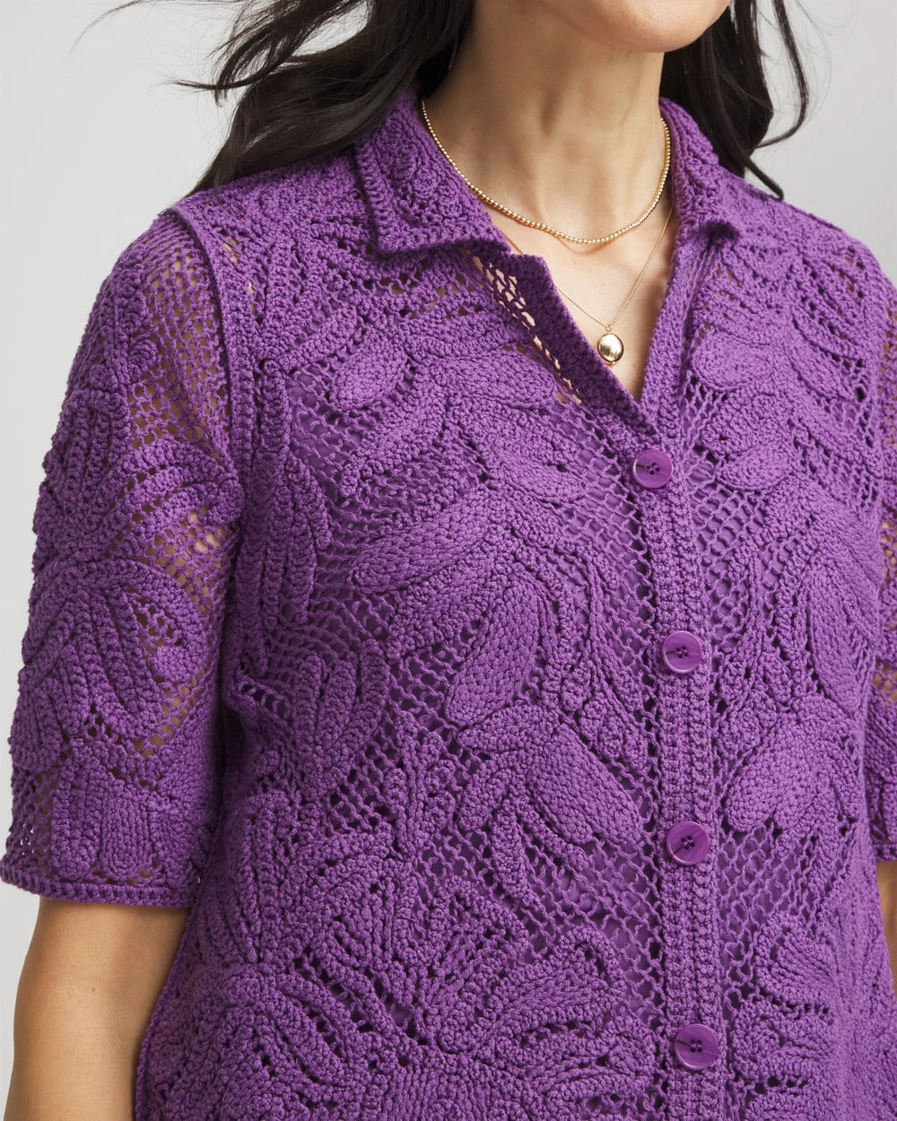 Palm-Frond Crochet-Lace Shacket - Chico's