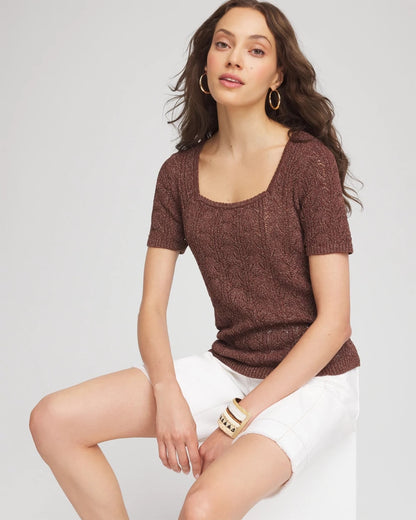 Pointelle Square-Neck Pullover Sweater - Chico's