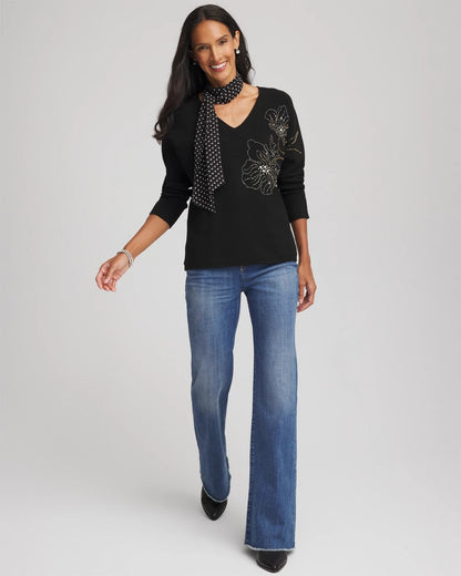 Floral Embellished Dolman V-Neck Pullover - Chico's