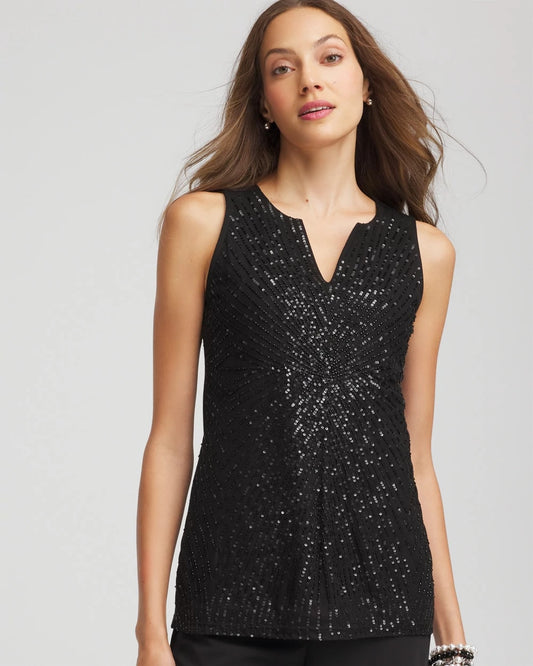 Sequin Beaded Notch Neck Tank - Chico's