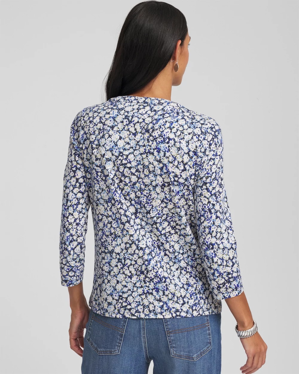 Printed Slub Splitneck Button Tee - Chico's