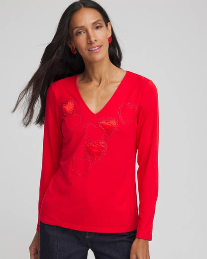 Embellished Heart V-Neck Tee - Chico's