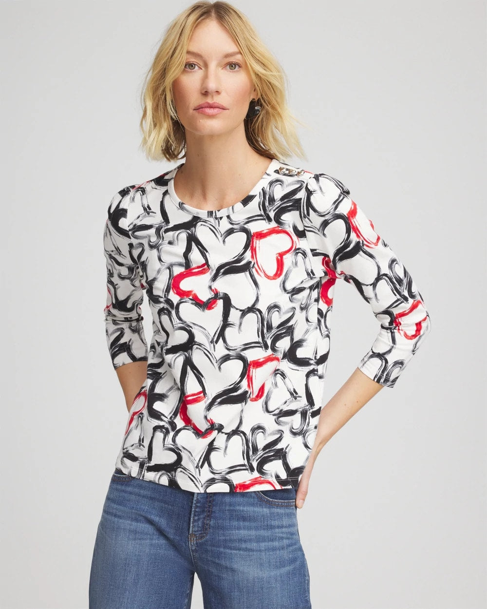Love Brush Button Heart Tee - Chico's