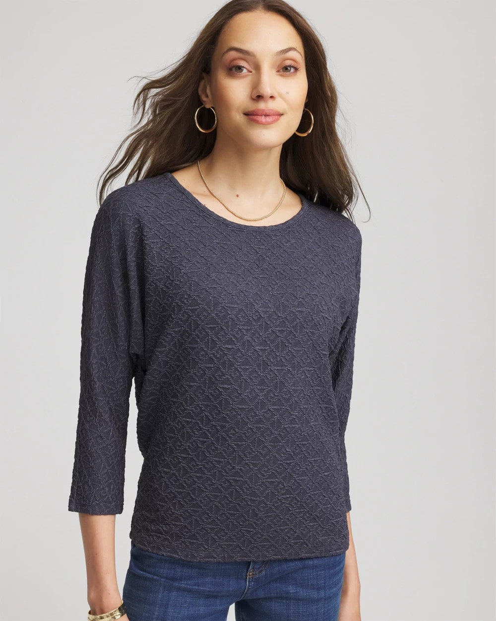 Textured Denim-Motif Tapered-Hem Top - Chico's