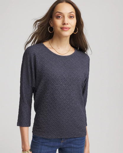 Textured Denim-Motif Tapered-Hem Top - Chico's