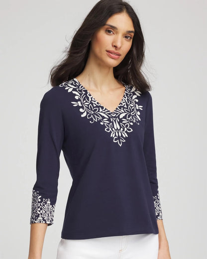 Chic Scroll 3/4 Sleeve Perfect Tee - Chico's