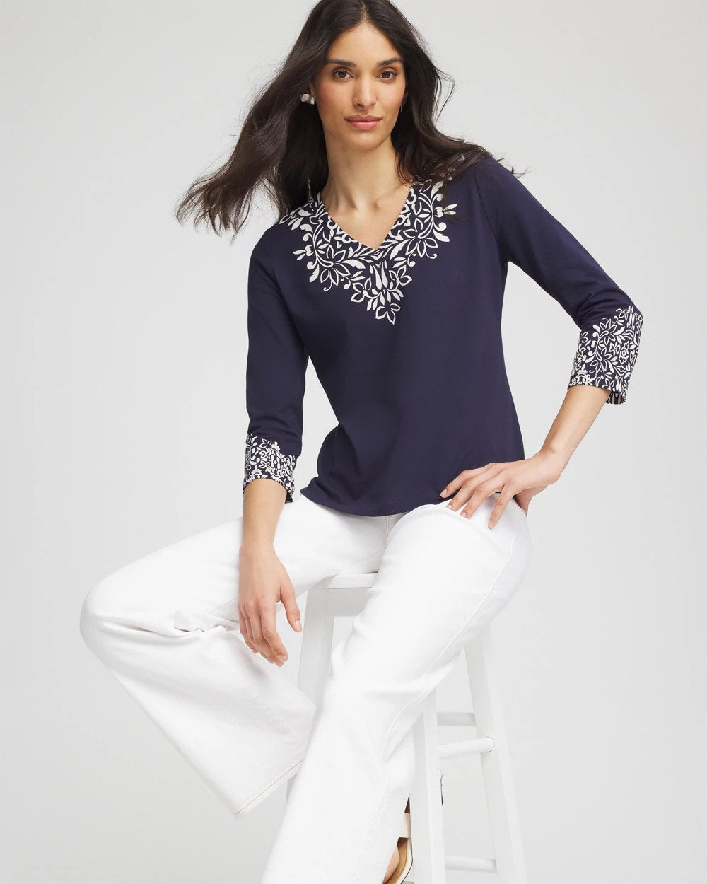 Chic Scroll 3/4 Sleeve Perfect Tee - Chico's
