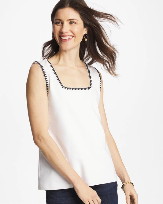 Pima Blanket Stitch Square Neck Tank - Chico's
