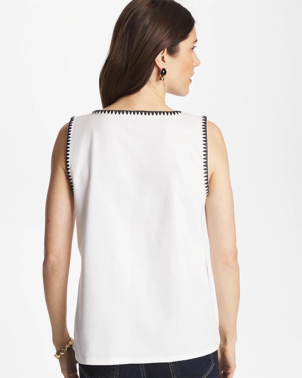 Pima Blanket Stitch Square Neck Tank - Chico's