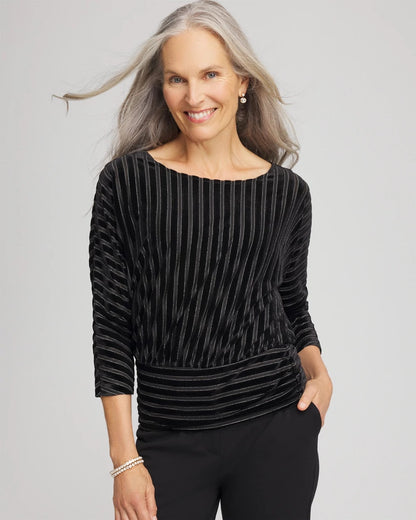 Velvet Burnout Stripe Banded-Bottom Top - Chico's