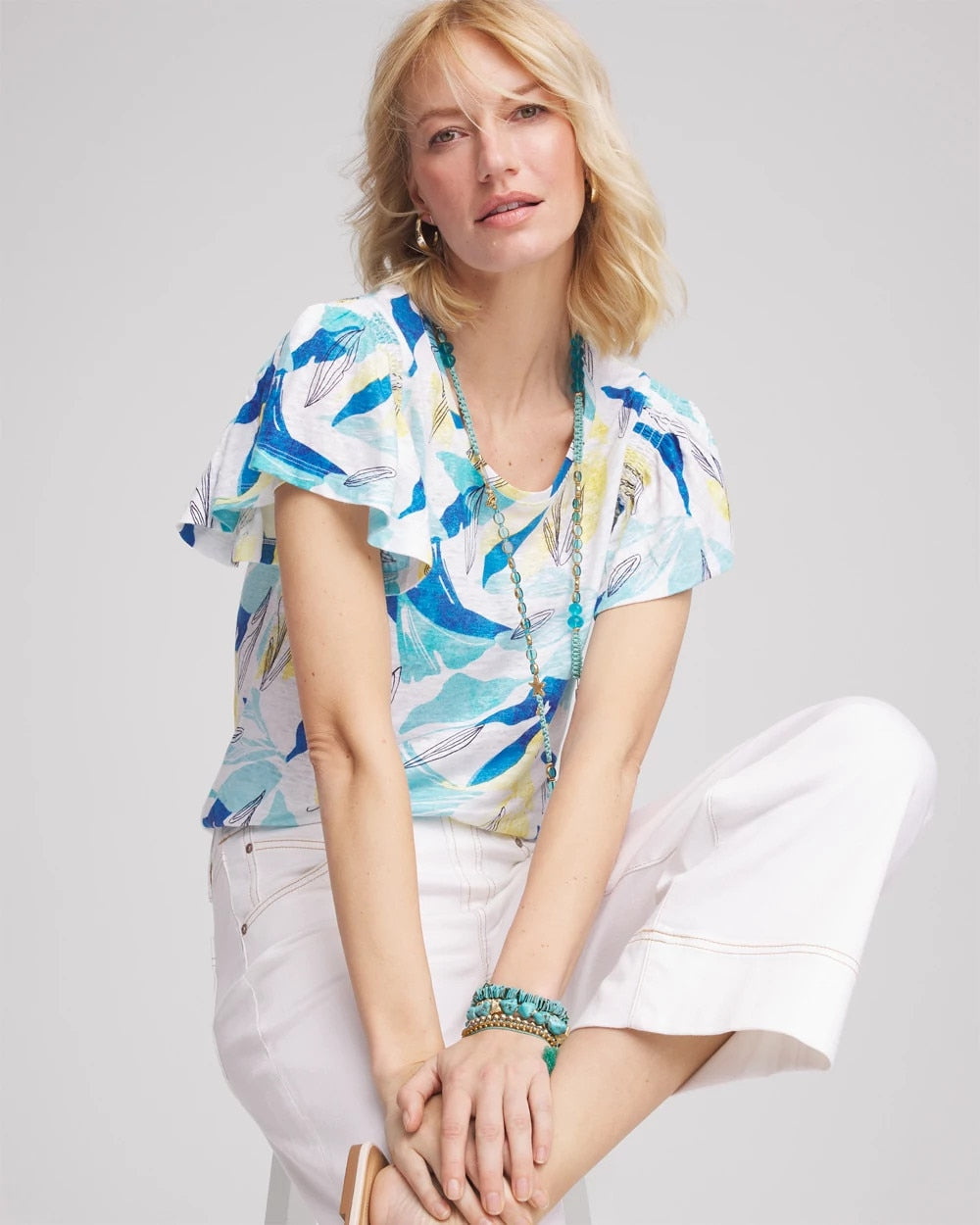 Linen Smocked Flutter-Sleeved Tee - Chico's