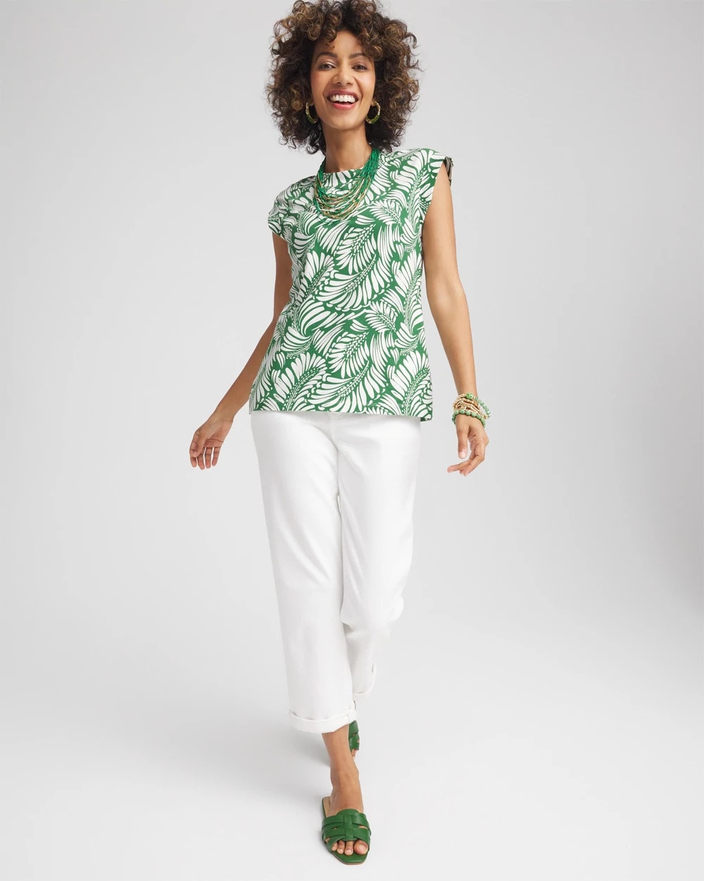 Palm-Frond-Print Cap-Sleeve Top - Chico's