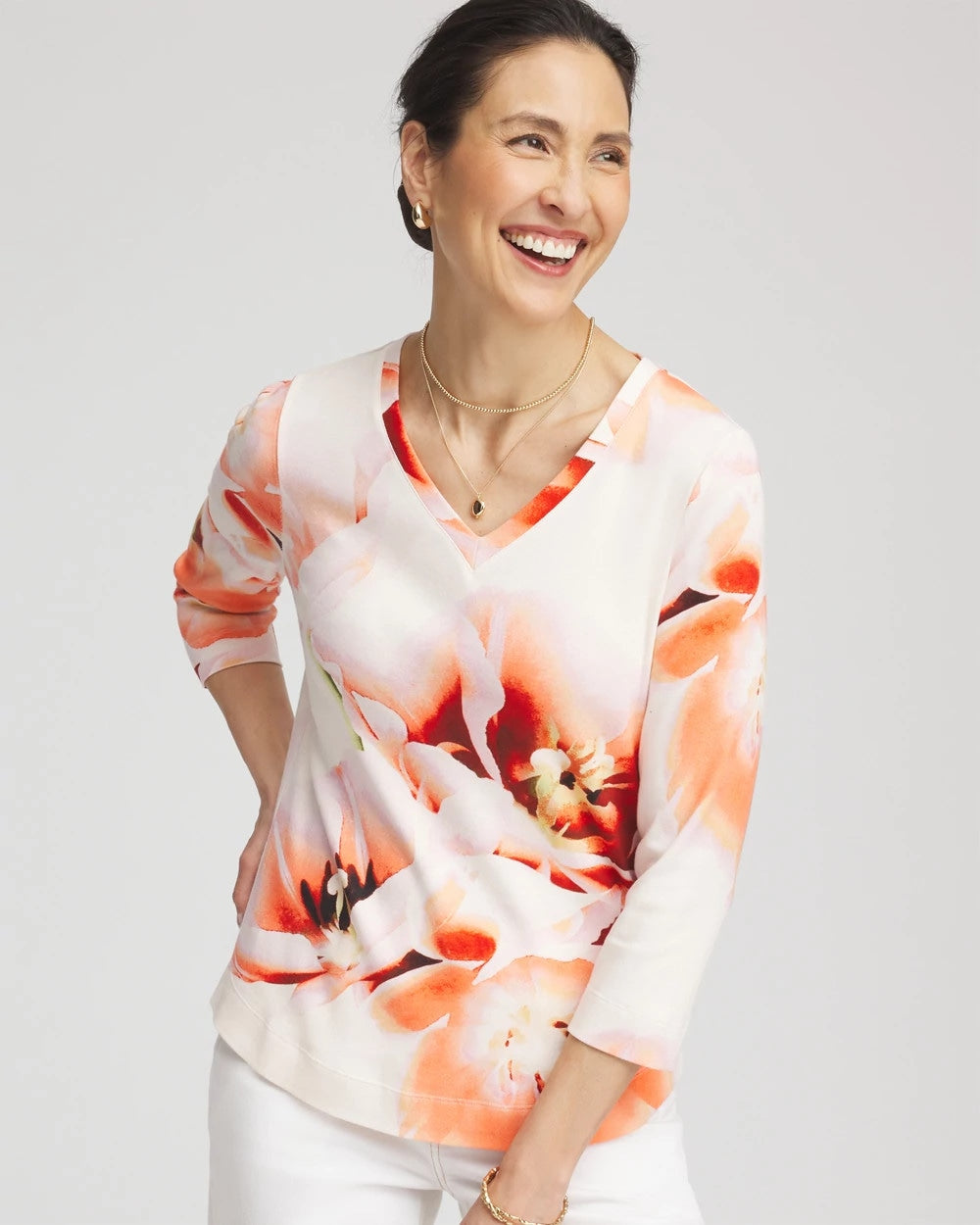Tropical Floral 3/4 Sleeve Tee - Chico's