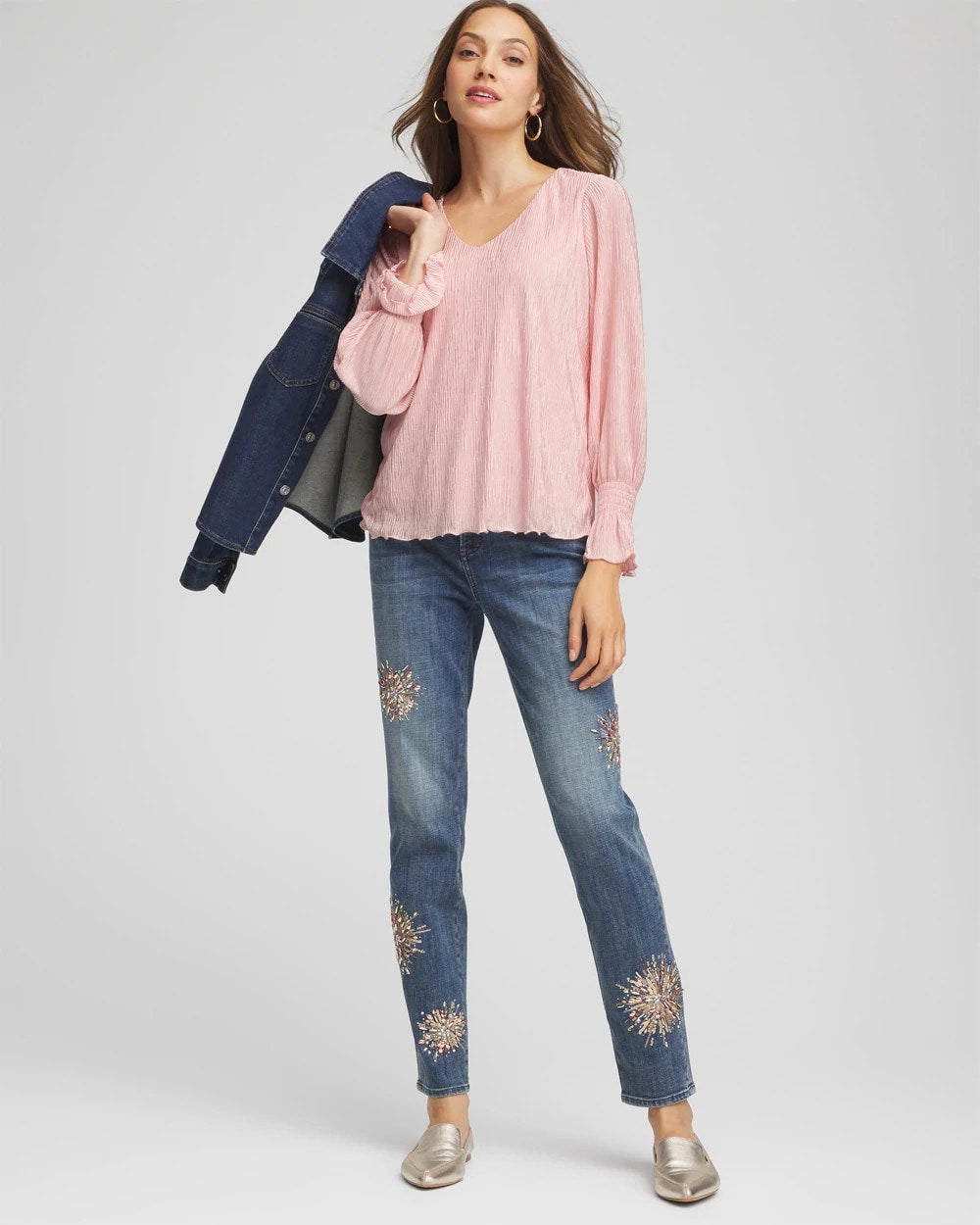 Crinkle Bodre Voop Neck Top - Chico's
