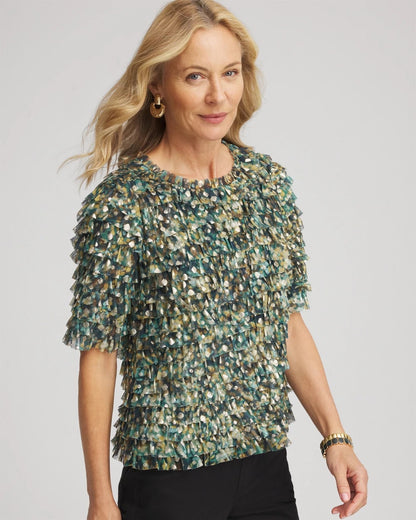 Foiled Mesh Ruffle Crop Tee - Chico's