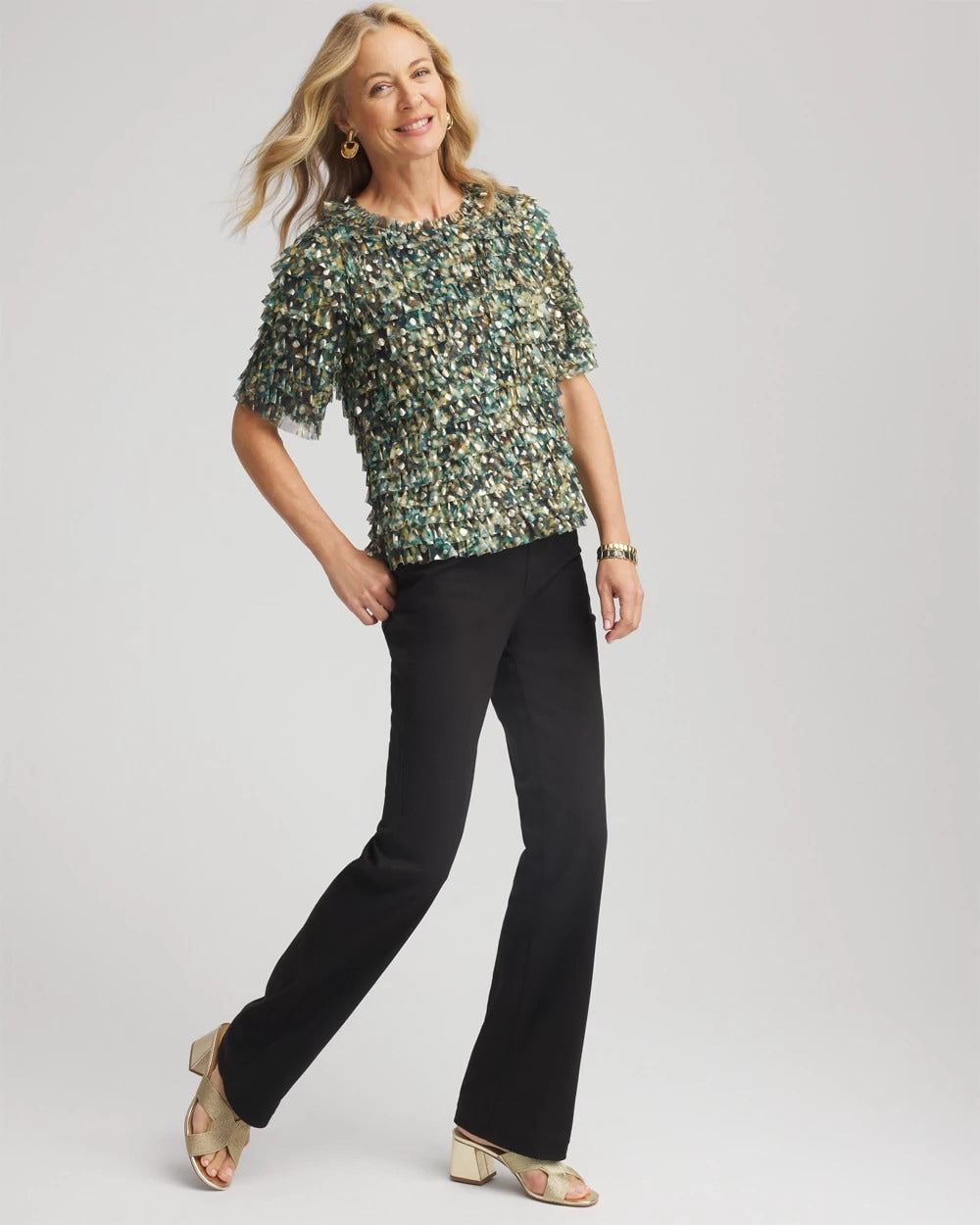 Foiled Mesh Ruffle Crop Tee - Chico's