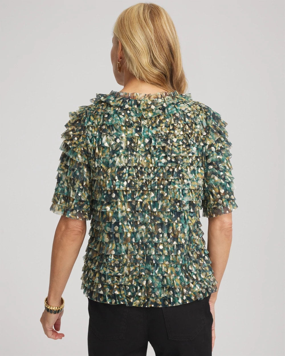 Foiled Mesh Ruffle Crop Tee - Chico's
