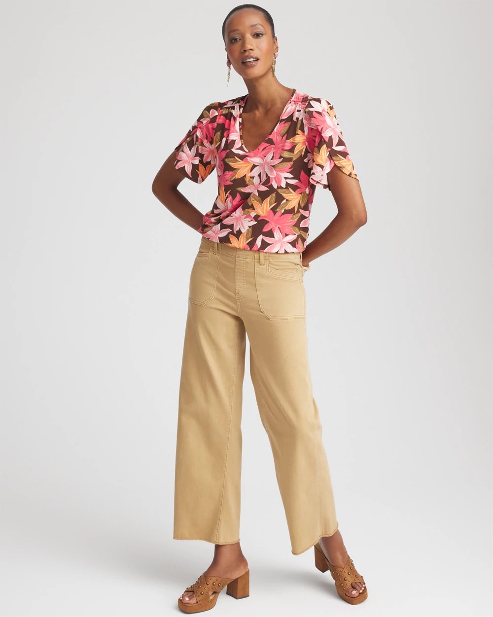 Floral Petal-Sleeve Voop Neck Tee - Chico's