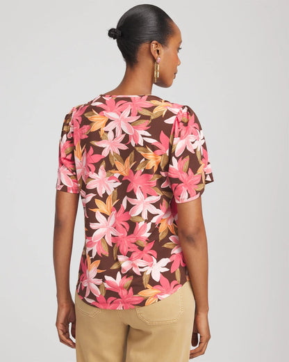 Floral Petal-Sleeve Voop Neck Tee - Chico's